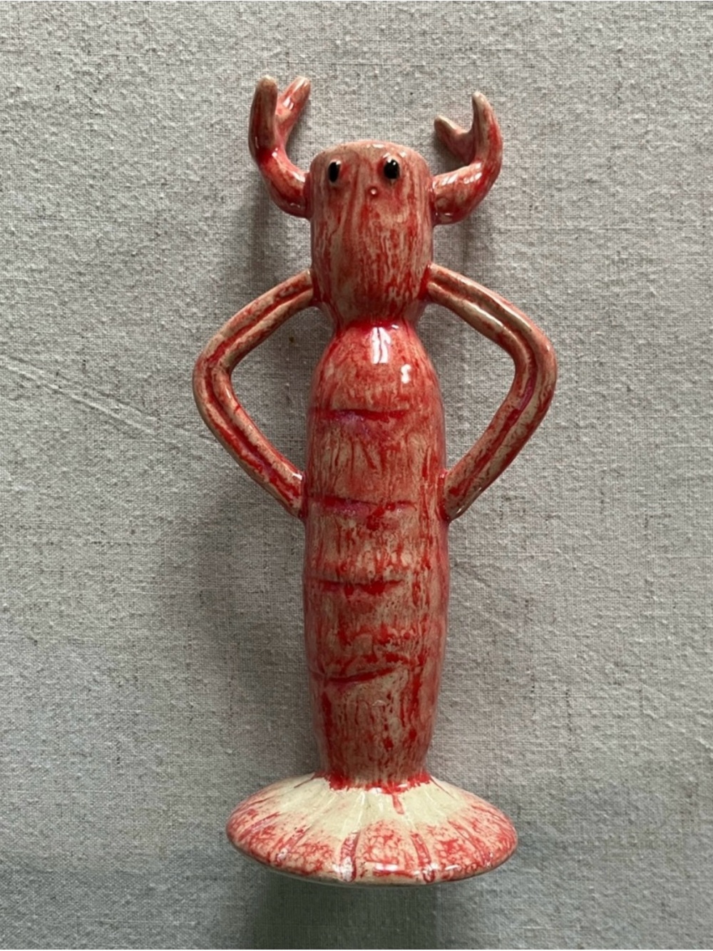 Red Ceramic Lobster Figurine Decorative Accent